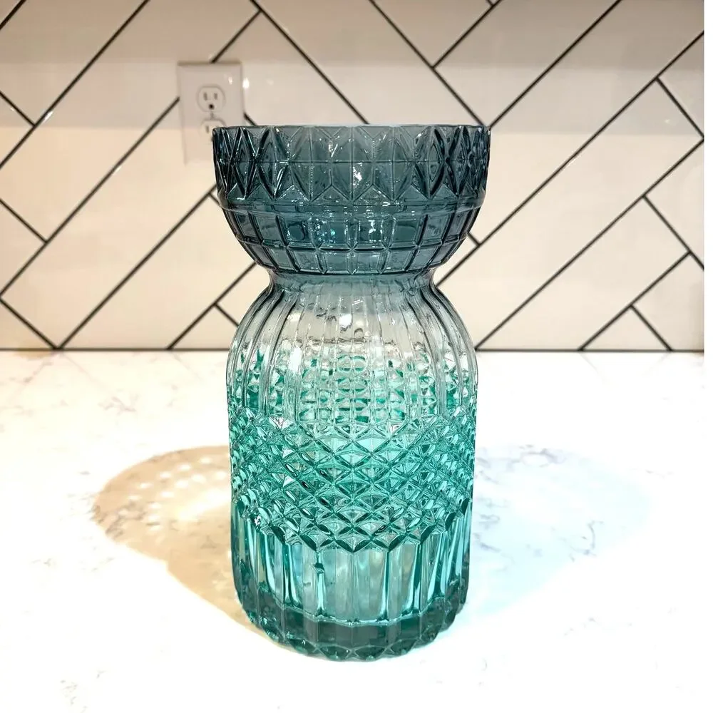 West Elm ombre like teal diamond point pattern vase contemporary spring